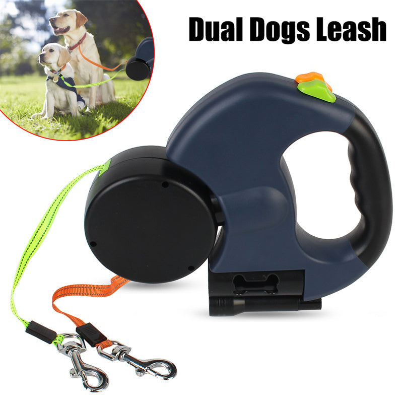 2-in-1 Retractable Dog Leash – Walk Two Dogs with Built-in Light & Poop Bag Storage