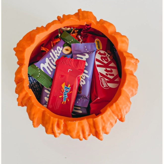 Melting Pumpkin Candy Bowl with Lid – Spooky Halloween Treat Dish