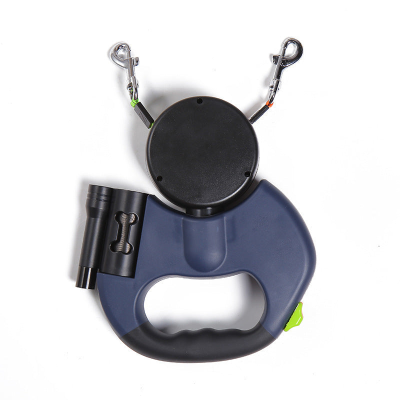 2-in-1 Retractable Dog Leash – Walk Two Dogs with Built-in Light & Poop Bag Storage