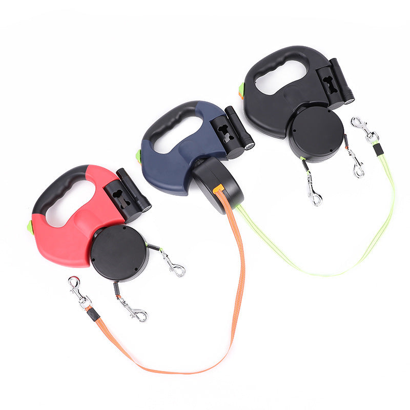 2-in-1 Retractable Dog Leash – Walk Two Dogs with Built-in Light & Poop Bag Storage