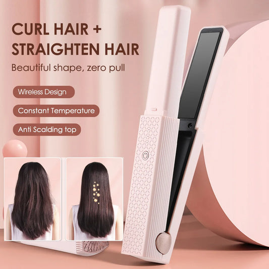 Cordless Hair Straightener & Curler – Portable 2-in-1 Ceramic Styler