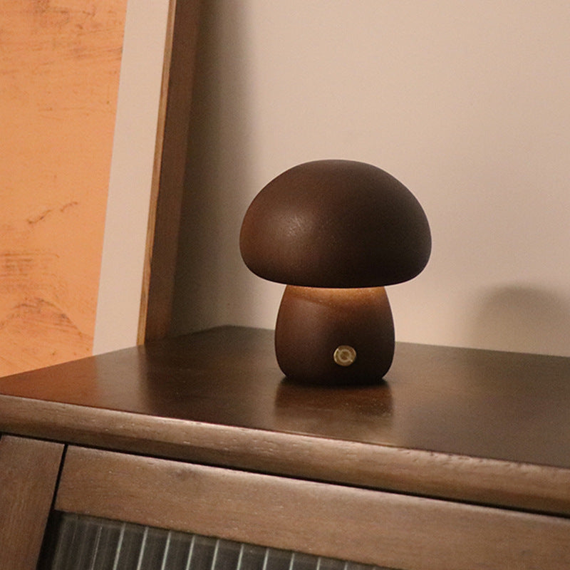 Wooden Mushroom LED Night Light – Touch Switch Bedside Lamp for Bedroom & Kids Room
