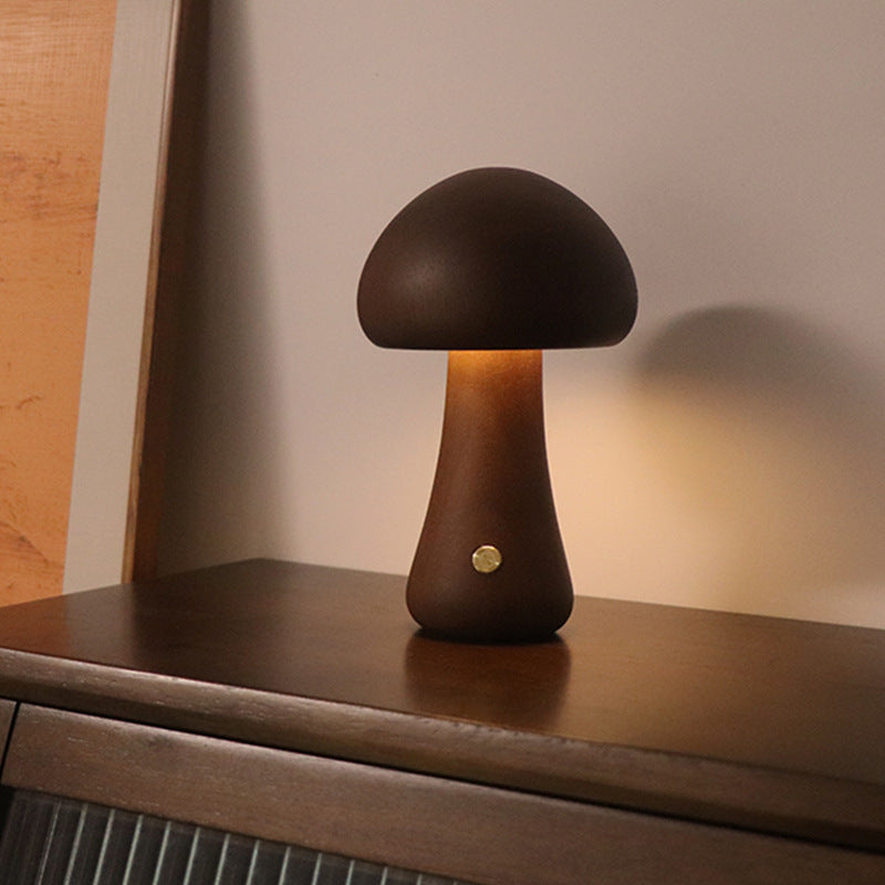 Wooden Mushroom LED Night Light – Touch Switch Bedside Lamp for Bedroom & Kids Room