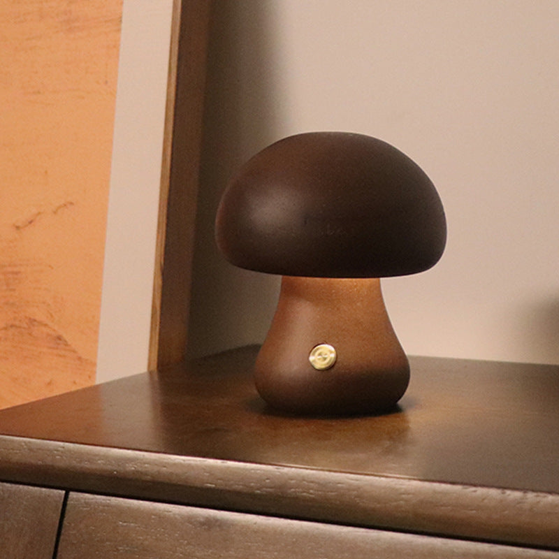 Wooden Mushroom LED Night Light – Touch Switch Bedside Lamp for Bedroom & Kids Room