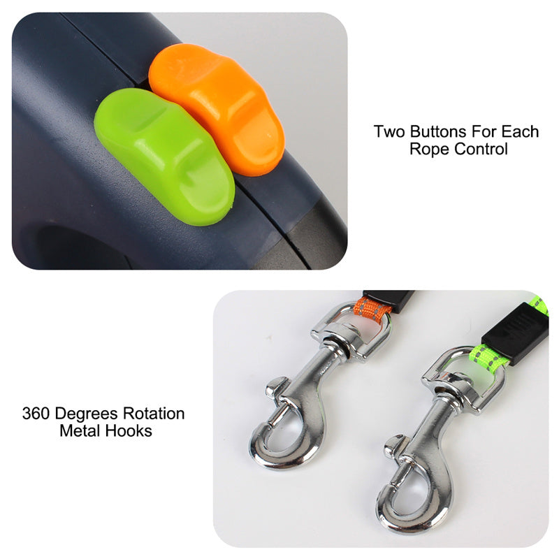2-in-1 Retractable Dog Leash – Walk Two Dogs with Built-in Light & Poop Bag Storage