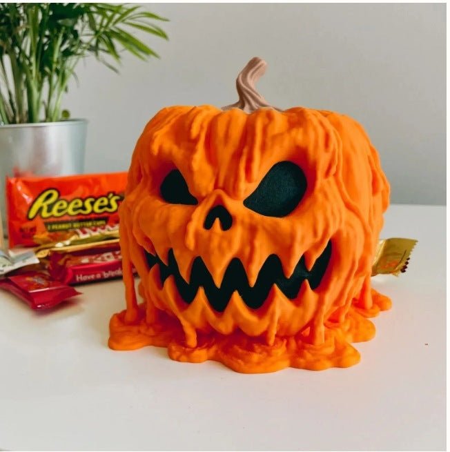 Melting Pumpkin Candy Bowl with Lid – Spooky Halloween Treat Dish