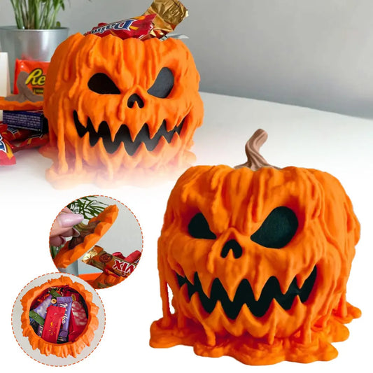 Melting Pumpkin Candy Bowl with Lid – Spooky Halloween Treat Dish