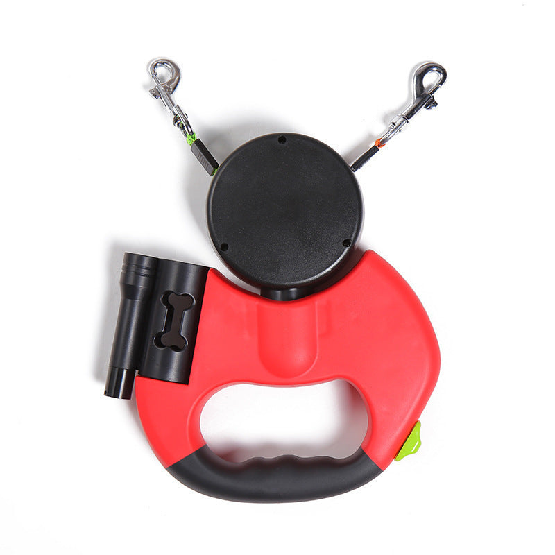 2-in-1 Retractable Dog Leash – Walk Two Dogs with Built-in Light & Poop Bag Storage