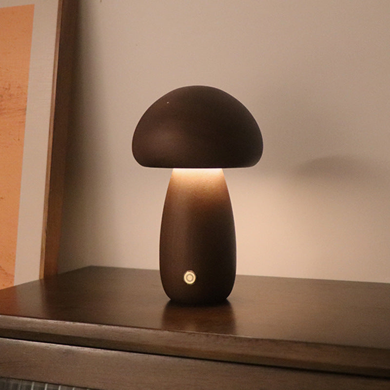 Wooden Mushroom LED Night Light – Touch Switch Bedside Lamp for Bedroom & Kids Room