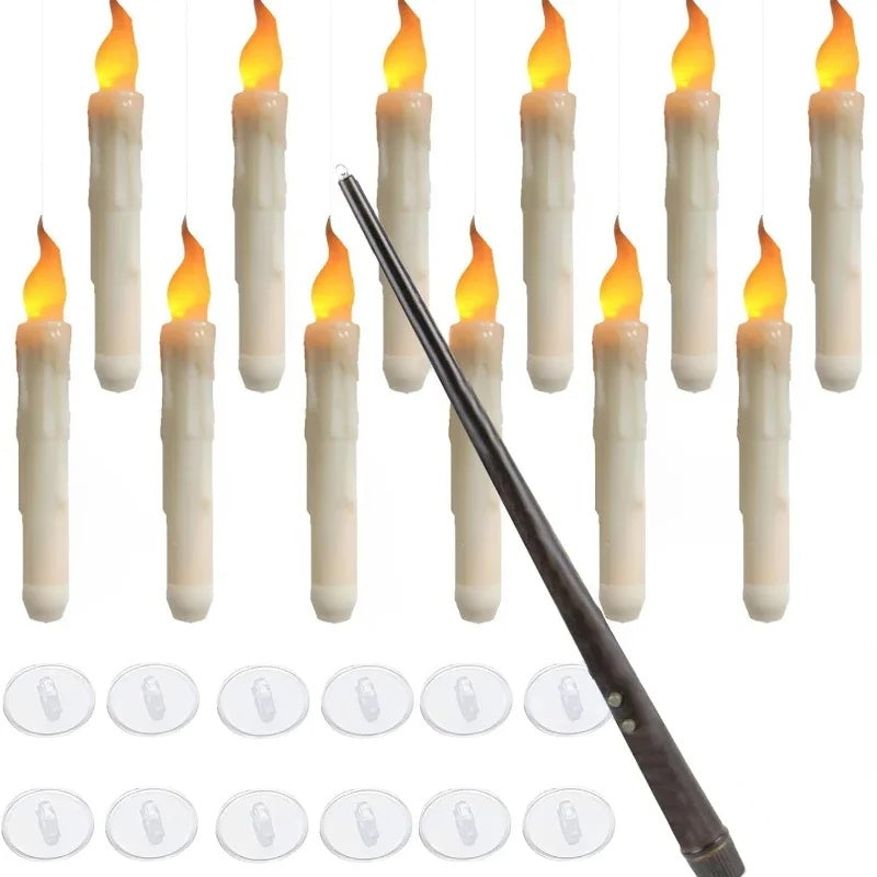 Floating LED Candle Set (12pcs) – Remote Control Wand & Hooks for Party Décor