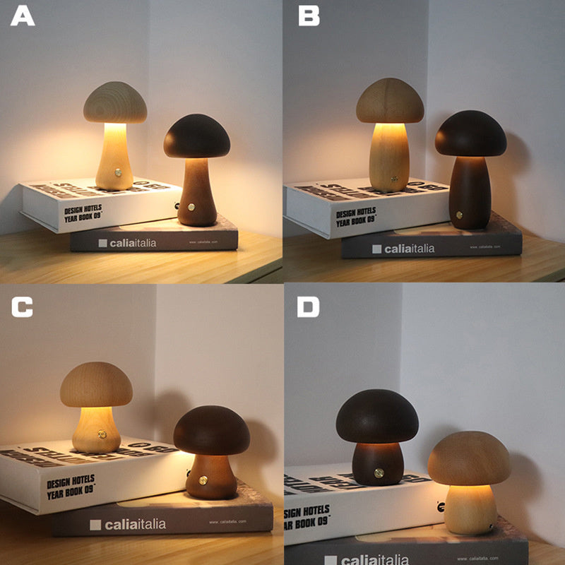 Wooden Mushroom LED Night Light – Touch Switch Bedside Lamp for Bedroom & Kids Room